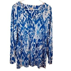 Chico's Ikat Linen Split Neck Tunic, Size 2/L